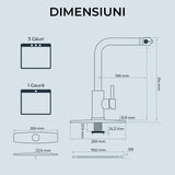 Baterie de Bucatarie Premium cu Dus Extractibil si 3 in 1 Moduri de Functionare, Pentru Chiuveta, 360 Grade, din Otel Inoxidabil Fara Plumb, Montare Rapida, Negru