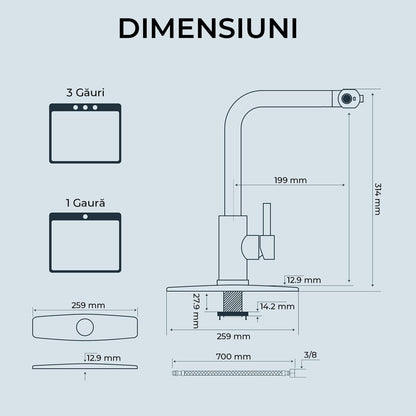 Baterie de Bucatarie Premium cu Dus Extractibil si 3 in 1 Moduri de Functionare, Pentru Chiuveta, 360 Grade, din Otel Inoxidabil Fara Plumb, Montare Rapida, Negru