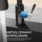 Baterie de Bucatarie Premium cu Dus Extractibil si 3 in 1 Moduri de Functionare, Pentru Chiuveta, 360 Grade, din Otel Inoxidabil Fara Plumb, Montare Rapida, Negru