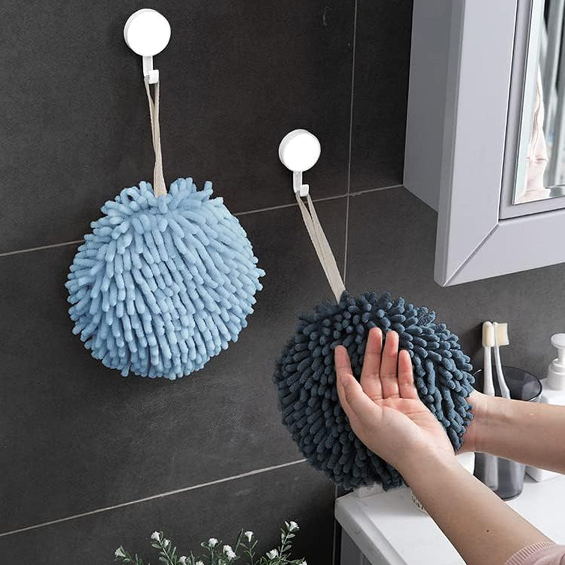Set de 2 prosoape pufoase, uscare rapidă, ușor de curățat, versatile, pentru baie și bucătărie, Albastru