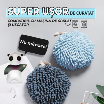 Set de 2 Prosoape Pufoase Elindor® Uscare Rapida si Convenabila pentru Maini, Suprafete si Vase, Reutilizabile si Plusate, Usor de Curatat, Versatile, pentru Baie, Bucatarie, Spa, Sala de Fitness, Scoala, Gradinita, 2 Carlige Incluse, Nuante de Albastru