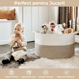 Cos de Rufe, Depozitare Haine, Jucarii, Obiecte, Spatiu pentru Animalele de Companie, Design Stilizat cu Mânere, Marime XXXL, 90 L, 55 x 35 cm, Culoare Alb, Maro Deschis