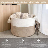 Cos de Rufe, Depozitare Haine, Jucarii, Obiecte, Spatiu pentru Animalele de Companie, Design Stilizat cu Mânere, Marime XXXL, 90 L, 55 x 35 cm, Culoare Alb, Maro Deschis