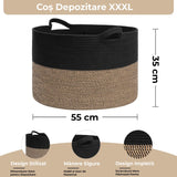 Cos pentru Rufe, Depozitare Haine, Jucarii, Obiecte, Spatiu pentru Animalele de Companie, Design Stilizat cu Mânere, Marime XXXL, 90 L, 55 x 35 cm, Culoare Negru, Mix Camel