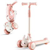 Trotineta pentru copii cu șezut, transformabilă 2 în 1, roți luminoase LED, 3-12 ani, până la 100 kg, ghidon cu înclinare, suprafață antiderapantă, Roz