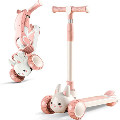 Trotineta pentru copii cu șezut, transformabilă 2 în 1, roți luminoase LED, 3-12 ani, până la 100 kg, ghidon cu înclinare, suprafață antiderapantă, Roz