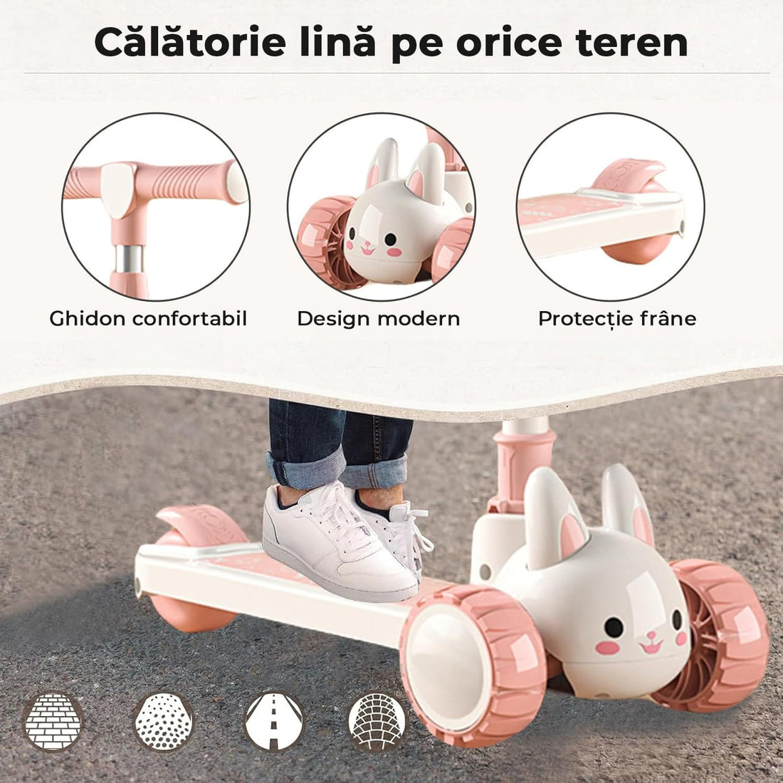 Trotineta pentru copii cu șezut, transformabilă 2 în 1, roți luminoase LED, 3-12 ani, până la 100 kg, ghidon cu înclinare, suprafață antiderapantă, Roz