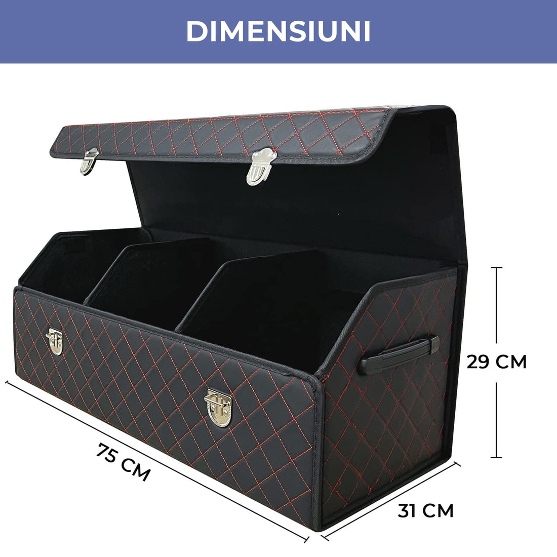 Organizator Portbagaj Auto Premium, Multifuncțional, Rezistent la Praf și Umezeală, Pliabil, 75 cm, Negru/Roșu