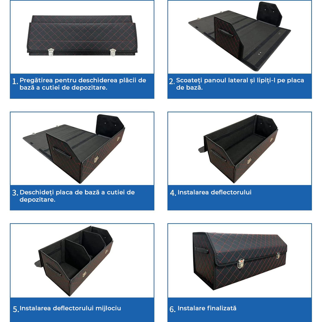 Organizator Portbagaj Auto Premium, Multifuncțional, Rezistent la Praf și Umezeală, Pliabil, 75 cm, Negru/Roșu