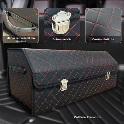 Organizator Portbagaj Auto Premium, Multifuncțional, Rezistent la Praf și Umezeală, Pliabil, 75 cm, Negru/Roșu