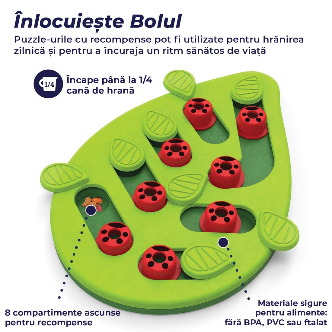 Puzzle Interactiv Pentru Pisici, Eliberare Recompensa, Cu 16 Compartimente Ascunse, Dezvolta Inteligenta, Scapa De Anxietate, Stimuleaza Instinctul Natural de Vanatoare, Verde
