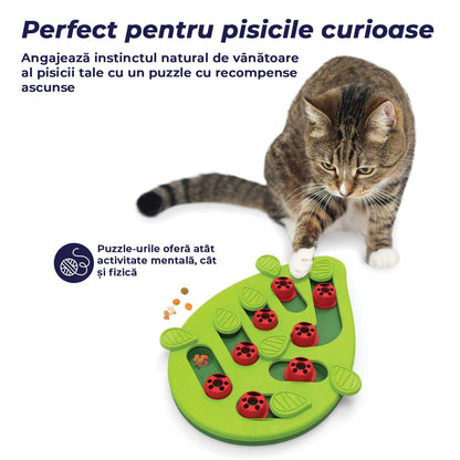 Puzzle Interactiv Pentru Pisici, Eliberare Recompensa, Cu 16 Compartimente Ascunse, Dezvolta Inteligenta, Scapa De Anxietate, Stimuleaza Instinctul Natural de Vanatoare, Verde