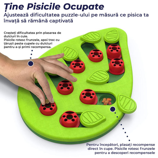 Puzzle Interactiv Pentru Pisici, Eliberare Recompensa, Cu 16 Compartimente Ascunse, Dezvolta Inteligenta, Scapa De Anxietate, Stimuleaza Instinctul Natural de Vanatoare, Verde
