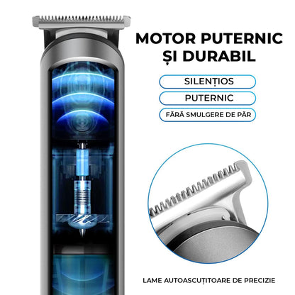 Masina de Tuns/Ras, Barba si Corp, Inghinal, Rezistent la Apa, Wireless, 1200mAh, cu Statie de Incarcare, Incarcare USB, Usor si Portabil, Gri