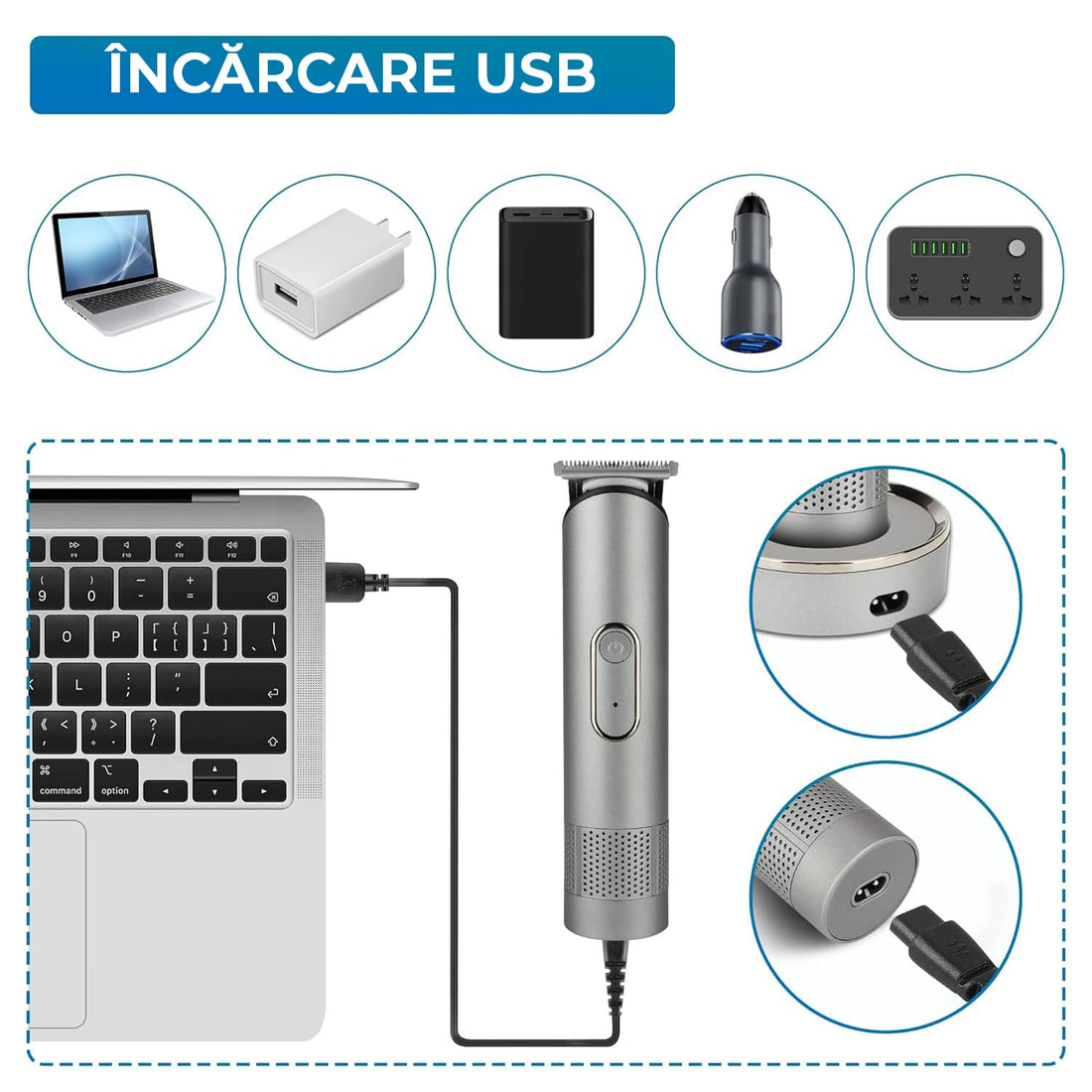 Masina de Tuns/Ras, Barba si Corp, Inghinal, Rezistent la Apa, Wireless, 1200mAh, cu Statie de Incarcare, Incarcare USB, Usor si Portabil, Gri