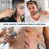 Masina de Tuns/Ras, Barba si Corp, Inghinal, Rezistent la Apa, Wireless, 1200mAh, cu Statie de Incarcare, Incarcare USB, Usor si Portabil, Gri