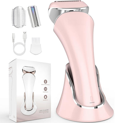 Epilator umed și uscat, 3 tipuri de lame detașabile, IPX 6, Reincarcabil USB, Statie de Incarcare, 900mAh, Roz