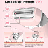 Epilator umed și uscat, 3 tipuri de lame detașabile, IPX 6, Reincarcabil USB, Statie de Incarcare, 900mAh, Roz