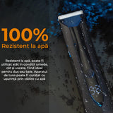 Mașină de Tuns/Ras pentru Barbă și Corp, Rezistentă la Apă, Lamă Ceramica, LED, Ecran LCD, Wireless, cu Stație de Încărcare USB, 4 Capete, Negru