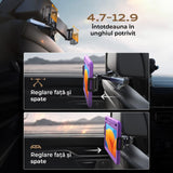 Suport Universal Auto pentru Tabletă și Telefon, Compatibil cu Dispozitive de 4,7"-13", Ajustabil 360°, Structură Triunghiulară, Negru