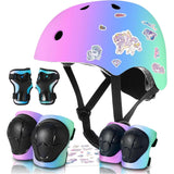 Set Protecție pentru Copii 7 în 1, Cască Reglabilă, Genunchiere, Cotiere și Apărători Încheieturi, Multicolor, 3-14 Ani, M, Roz Gradient