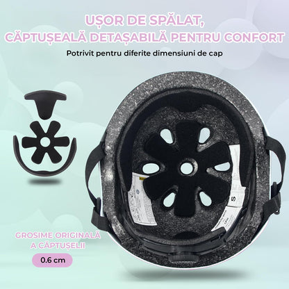 Set Protecție pentru Copii 7 în 1, Cască Reglabilă, Genunchiere, Cotiere și Apărători Încheieturi, Multicolor, 3-14 Ani, M, Roz Gradient