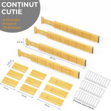Set 4 Separatoare Extensibile Pentru Sertar, Organizator Bucatarie din Bambus, Cu Insertii si Etichete Autocolante, Lungime Extensibila si Ajustabila de la 43 cm la 56 cm