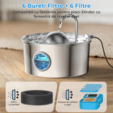 Set 6 Filtre De Rezerva + 6 Filtre de Burete Pentru Dispenser De Apa Elindor, Tip Adapator Fantana Pentru Pisici Si Caini, Purificare, Carbon Activ, Elimina Eficient Impuritatile Si Firele De Par