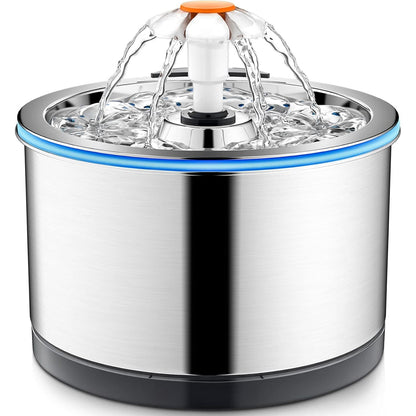 Dispenser Apă Automat Tip Fântână pentru Pisici și Câini, 2.5 L, Oțel Inoxidabil 304, Ultra-Silențios