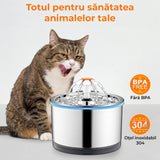 Dispenser Apă Automat Tip Fântână pentru Pisici și Câini, 2.5 L, Oțel Inoxidabil 304, Ultra-Silențios