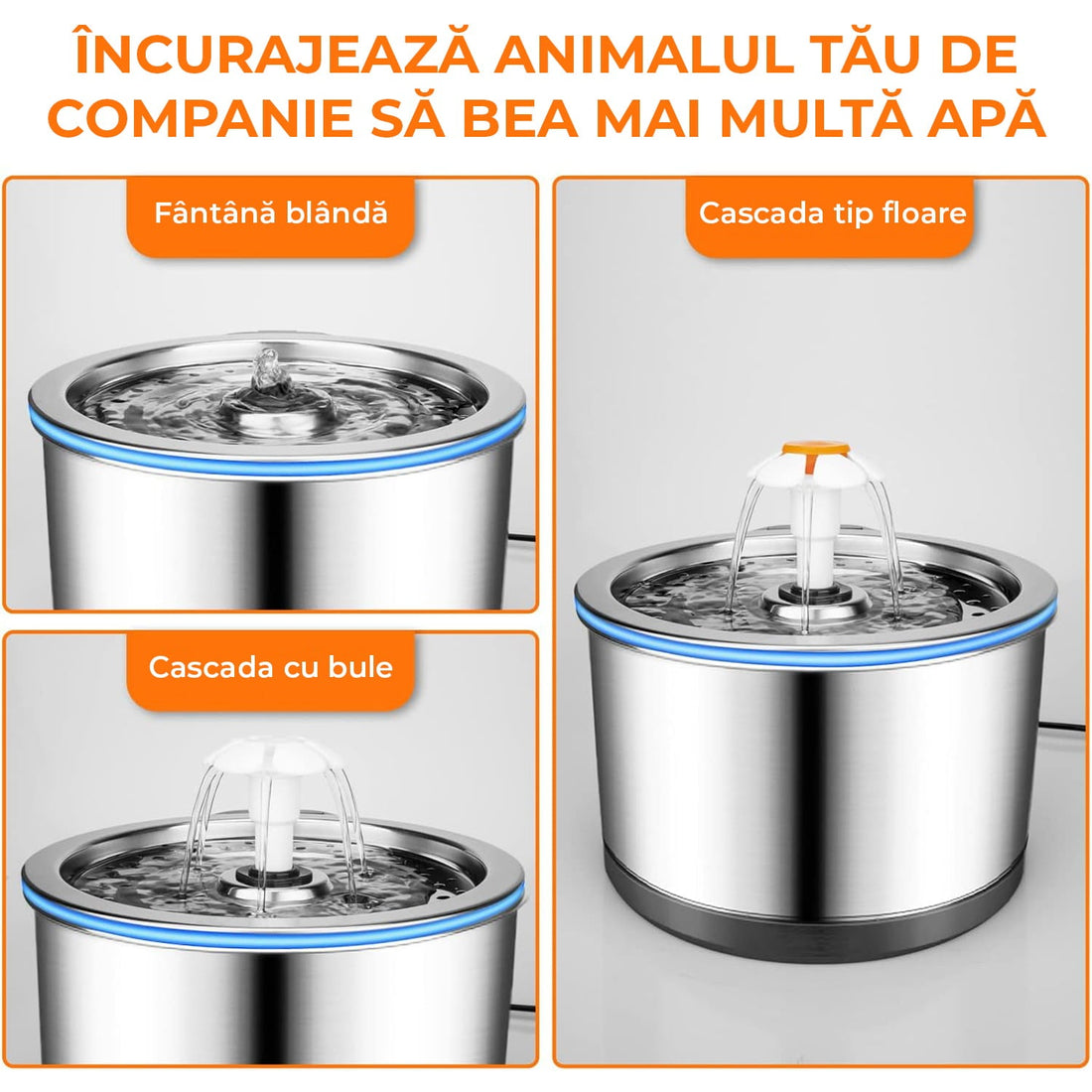 Dispenser Apă Automat Tip Fântână pentru Pisici și Câini, 2.5 L, Oțel Inoxidabil 304, Ultra-Silențios