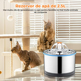 Dispenser Apă Automat Tip Fântână pentru Pisici și Câini, 2.5 L, Oțel Inoxidabil 304, Ultra-Silențios