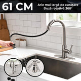 Baterie Chiuvetă Bucătărie cu Duș Extractibil, 3 Moduri de Pulverizare, Monocomandă, Oțel Inoxidabil, Design Modern, 360°
