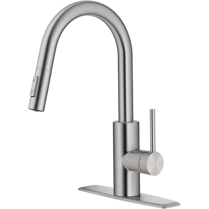 Baterie Chiuvetă Bucătărie cu Duș Extractibil, 2 Moduri de Pulverizare, Monocomandă, Oțel Inoxidabil, Design Modern, Argintie