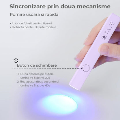 Lampa UV Mini Elindor® Pentru Manichiura si Pedichiura, Cu Uscare Rapida si Lentile Convexe, Portabila, Incarcare USB Tip C, Mov