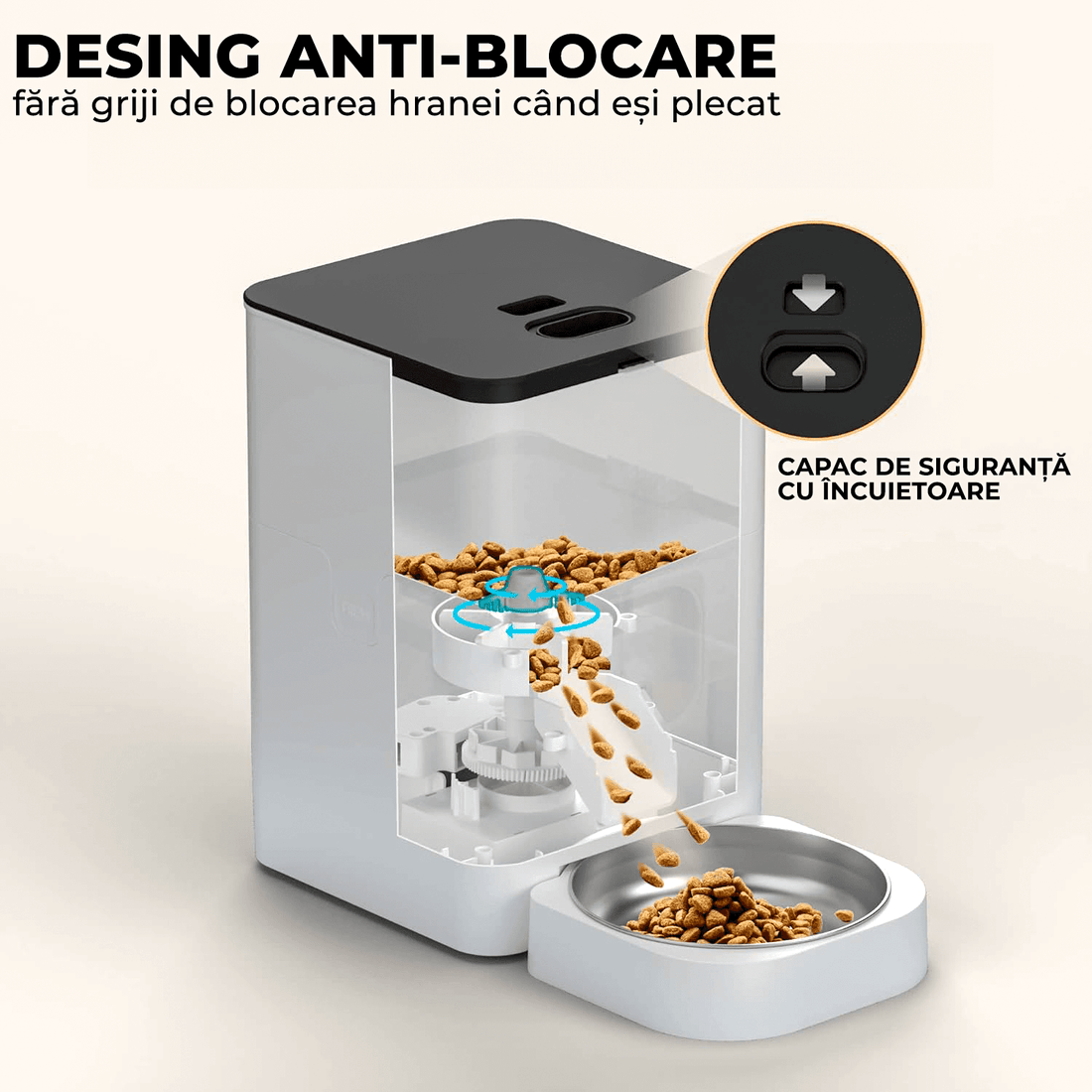 Hranitor automat pentru câini și pisici, 4L, control porții și intervale, alb