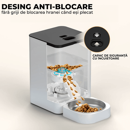 Hranitor automat pentru câini și pisici, 4L, control porții și intervale, alb