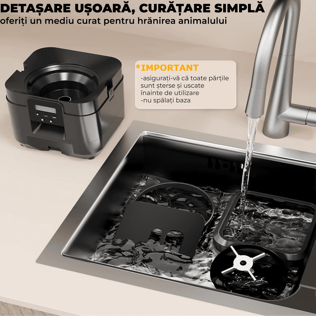 Hranitor automat pentru câini și pisici, 2L, control porții și intervale, negru