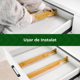 Set 6 Separatoare Extensibile Pentru Sertar, Organizator Bucatarie din Bambus, Lungime Extensibila si Ajustabila de la 38 cm la 46 cm, pentru Bucatarie, Birou, Dormitor, Baie, Structura Reglabila, Organizare lazi, Lemn