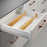 Set 6 Separatoare Extensibile Pentru Sertar, Organizator Bucatarie din Bambus, Lungime Extensibila si Ajustabila de la 38 cm la 46 cm, pentru Bucatarie, Birou, Dormitor, Baie, Structura Reglabila, Organizare lazi, Lemn
