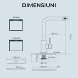 Baterie de Bucătărie Premium cu Duș Extractibil, 3 în 1, 360 Grade, Oțel Inoxidabil Fără Plumb, Montare Rapidă, Argintie