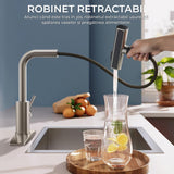 Baterie de Bucătărie Premium cu Duș Extractibil, 3 în 1, 360 Grade, Oțel Inoxidabil Fără Plumb, Montare Rapidă, Argintie