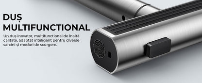 Baterie de Bucătărie Premium cu Duș Extractibil, 3 în 1, 360 Grade, Oțel Inoxidabil Fără Plumb, Montare Rapidă, Argintie