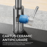 Baterie de Bucătărie Premium cu Duș Extractibil, 3 în 1, 360 Grade, Oțel Inoxidabil Fără Plumb, Montare Rapidă, Argintie