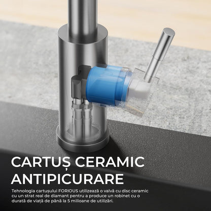 Baterie de Bucătărie Premium cu Duș Extractibil, 3 în 1, 360 Grade, Oțel Inoxidabil Fără Plumb, Montare Rapidă, Argintie