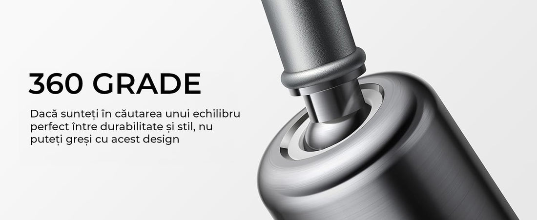 Baterie de Bucătărie Premium cu Duș Extractibil, 3 în 1, 360 Grade, Oțel Inoxidabil Fără Plumb, Montare Rapidă, Argintie