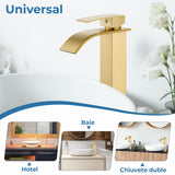 Baterie Chiuveta Moderna Tip Cascada pentru Baie, Bucatarie, Monocomanda, Placa de Montare, Oțel Inoxidabil, Model Inalt, Auriu Periat