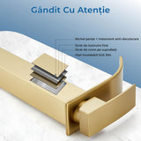 Baterie Chiuveta Moderna Tip Cascada pentru Baie, Bucatarie, Monocomanda, Placa de Montare, Oțel Inoxidabil, Model Inalt, Auriu Periat