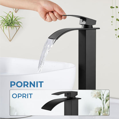 Baterie Chiuveta Tip Cascada pentru Baie, Bucatarie, Monocomanda, Placa de Montare, Inox, Model Inalt, Negru