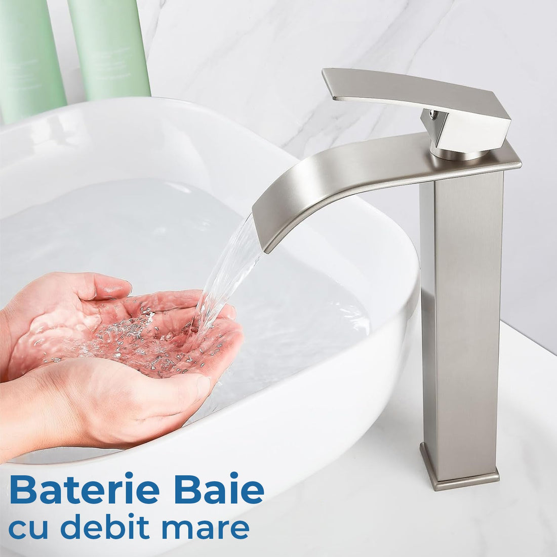 Baterie Chiuvetă Modernă Tip Cascadă pentru Baie/Bucătărie, Monocomandă, Oțel Inoxidabil, Nichel Periat